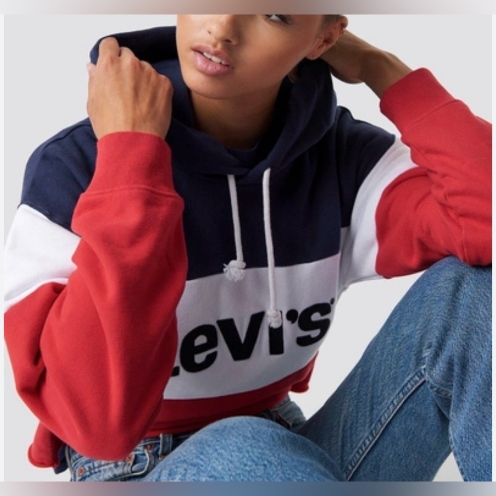 Levi's Raw Hem Colorblock Hoodie. This Levi's Red and Navy